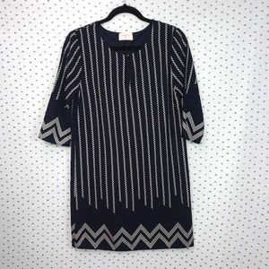 Everly Blue & White Striped Dot 3/4 Sleeve Dress